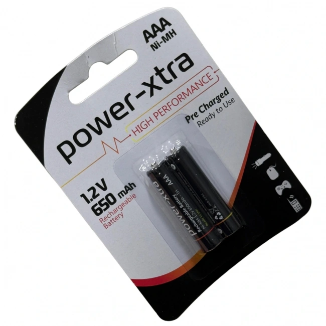 Power-Xtra AAA 650mAh 1.2V Ni-Mh Şarj Edilebilir Pil - 2li Blister