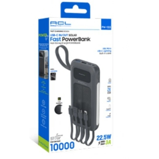 PW-133 Solar Panelli Dahili Kablolu 22.5W Hızlı Şarjlı Powerbank 10.000mAh