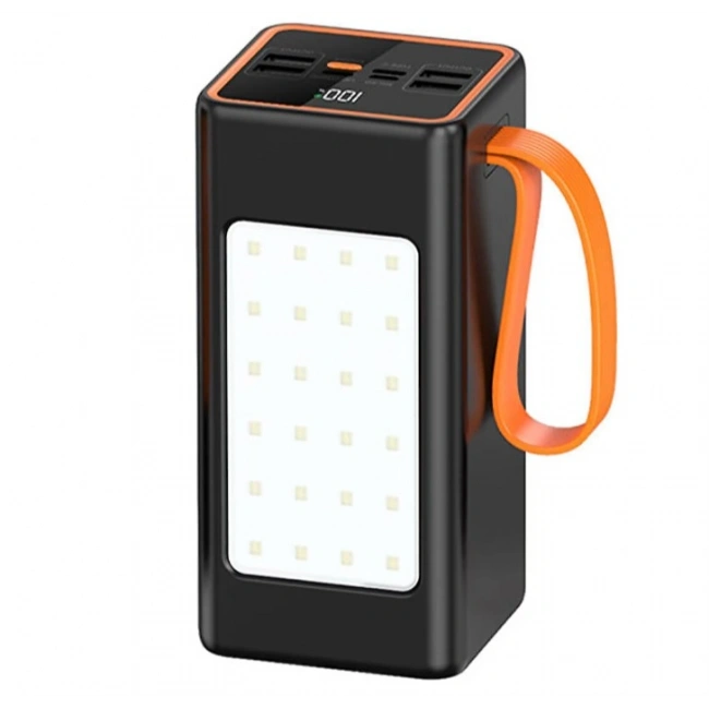 PW-55 4xUSB 22.5W LCD Göstergeli Kordonlu Kamp Işıklı 50.000mAh Powerbank