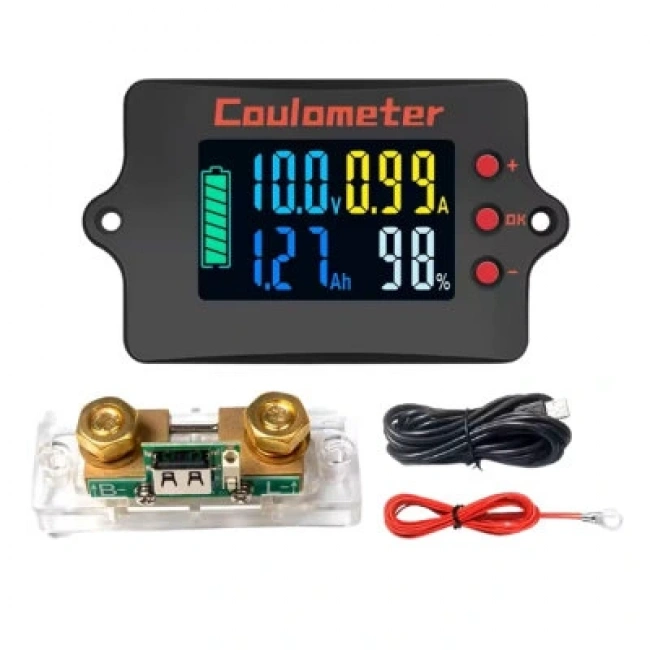 PZEM-037 8-120V 100A Voltmetre Ampermetre - Batarya Kapasite Yöneticisi + 100A Şönt + 2m USB Kablo