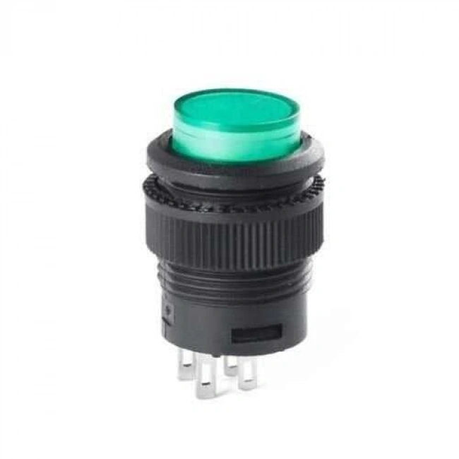 RL16-503A 16MM Plastik 4 Pin Anahtarlı Buton Yeşil