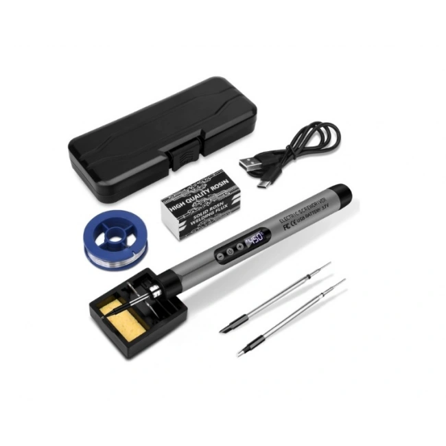 Şarjlı Havya Kalemi Seti USB Kutulu (Gri - Ekranlı)