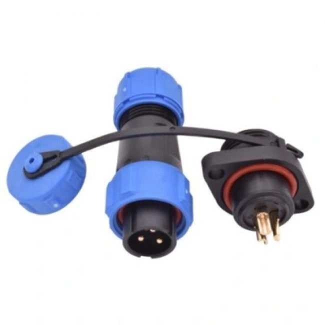 SD13 3 Pin 13mm Su Geçirmez Konnektör Takımı - Flanşlı Panel Tipi