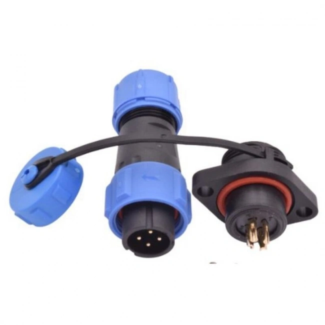 SD13 4 Pin 13mm Su Geçirmez Konnektör Takımı - Flanşlı Panel Tipi