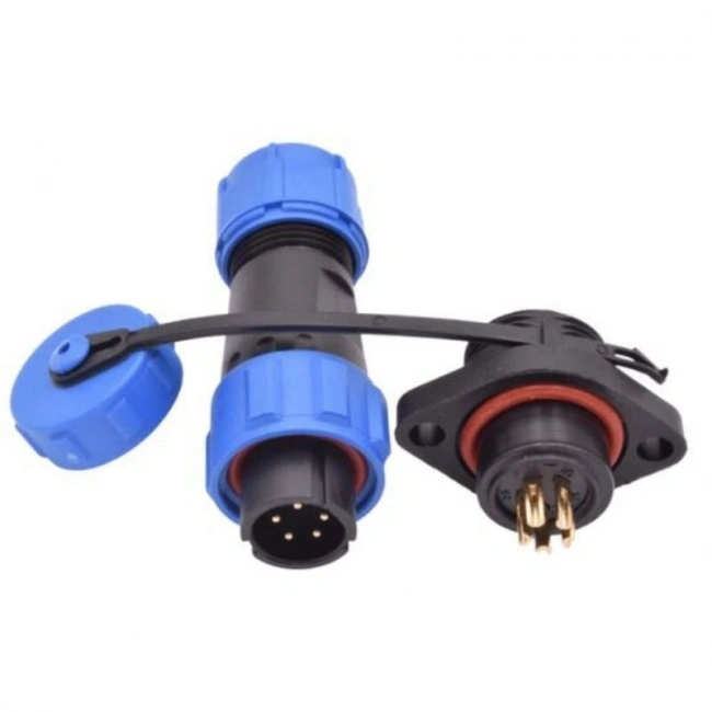 SD13 5 Pin 13mm Su Geçirmez Konnektör Takımı - Flanşlı Panel Tipi