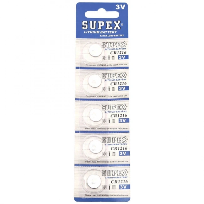 Supex CR1216 3V Lityum Düğme Pil - 5li Kart