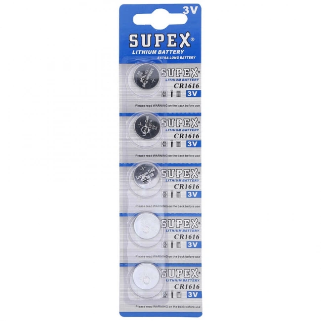 Supex CR1616 3V Lityum Düğme Pil - 5li Kart