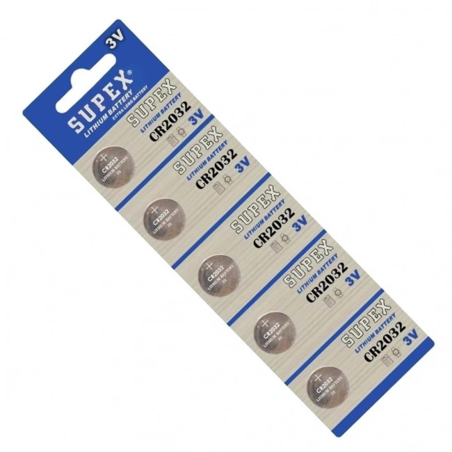 Supex CR2032 3V Lityum Düğme Pil 5li Kart Paket