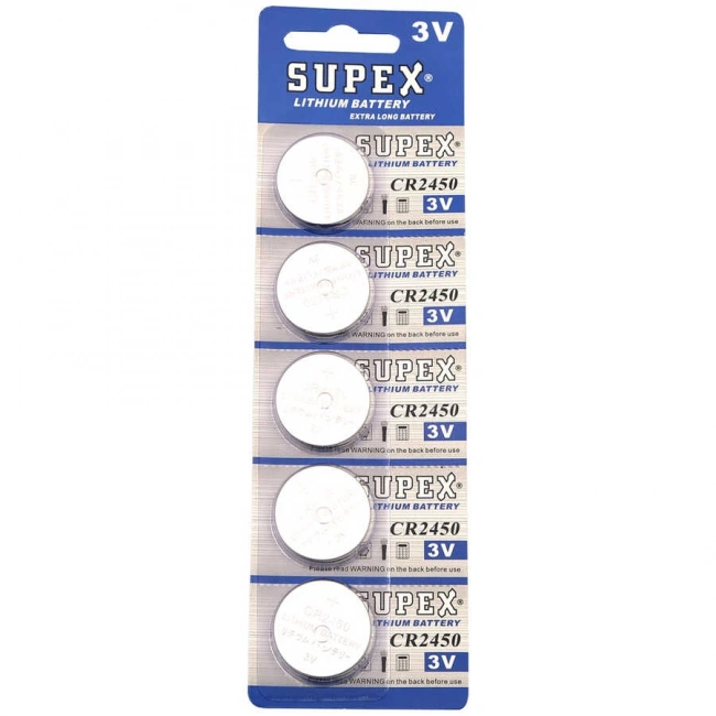 Supex CR2450 3V Lityum Düğme Pil 5li Kart