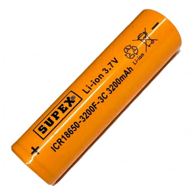 Supex ICR18650 3.7V 3200mAh Li-ion Şarjlı Pil 3C Deşarj Akımı (Başsız)