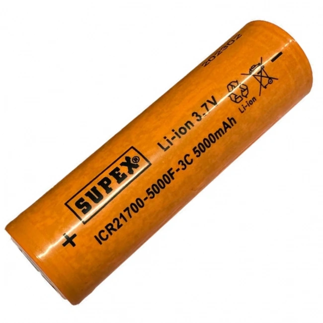 Supex ICR21700 3.7V 5000mAh Li-ion Şarjlı Pil 3C Deşarj Akımı (Başsız)