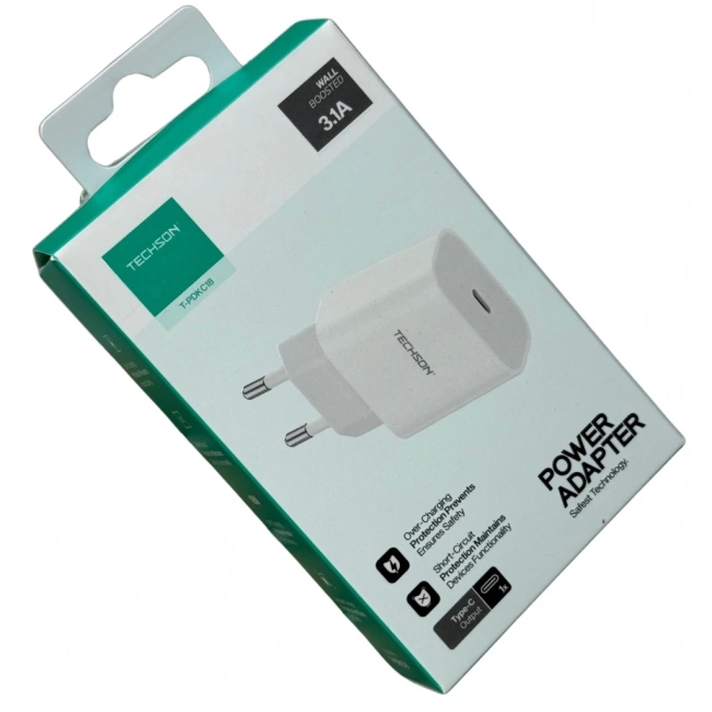 TECHSON 18W 3A Type-C Şarj Adaptörü Şarj Başlığı Beyaz PDKC18