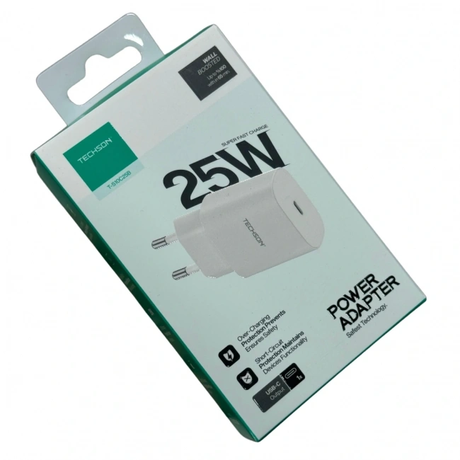 TECHSON 25W Type-C Adaptör Şarj Başlığı Beyaz S10C25B
