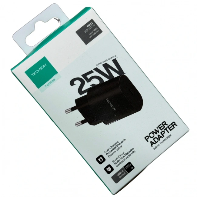 TECHSON 25W Type-C Adaptör şarj Başlığı Siyah S10C25S