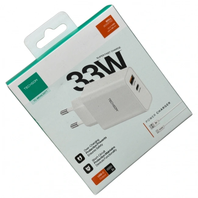 TECHSON 33W Type-C + USB Şarj Adaptörü Kablo Seti MI11AC33TT