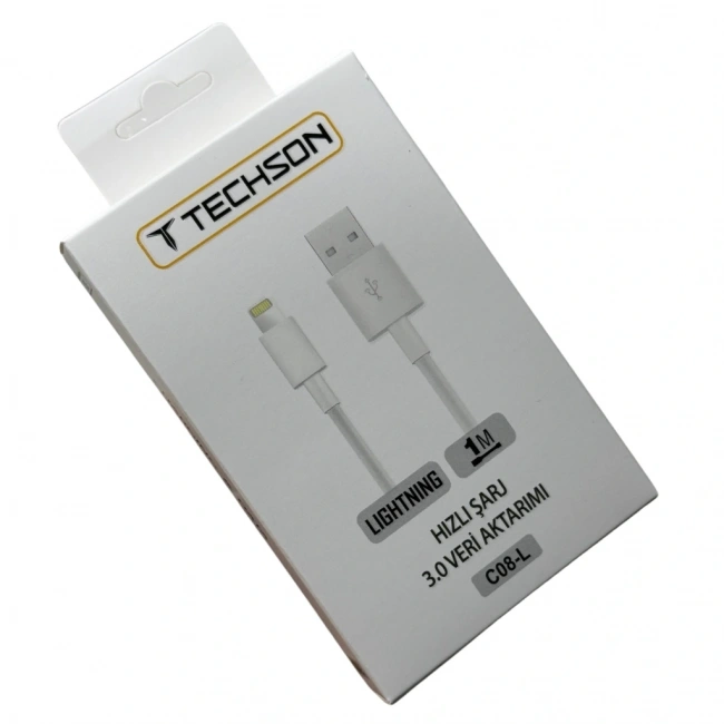 TECHSON Lightning 2.4A Hızlı Şarj Kablo USB 3.0 Veri Aktarımı 1m C08-L