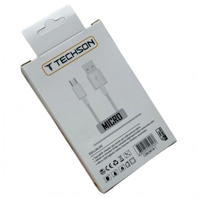TECHSON Micro USB 2.4A Hızlı Şarj Kablo USB 3.0 Veri Aktarımı 1m C08-M