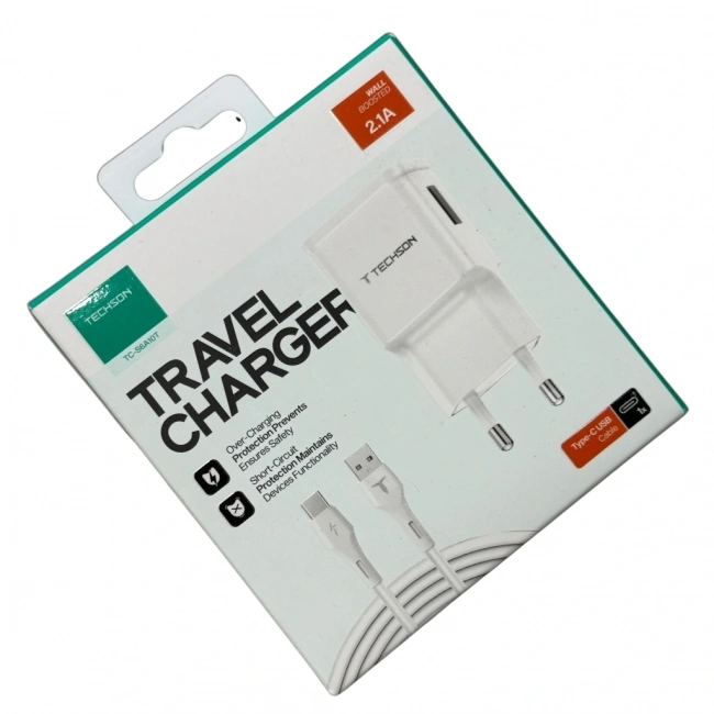 TECHSON 2.1A Type-C Şarj Cihazı Seyahat Şarj S6A10T