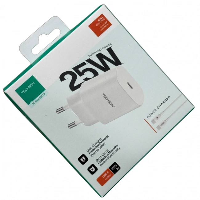 TECHSON 25W Type-C Hızlı Şarj Cihazı Beyaz S10C25TTB