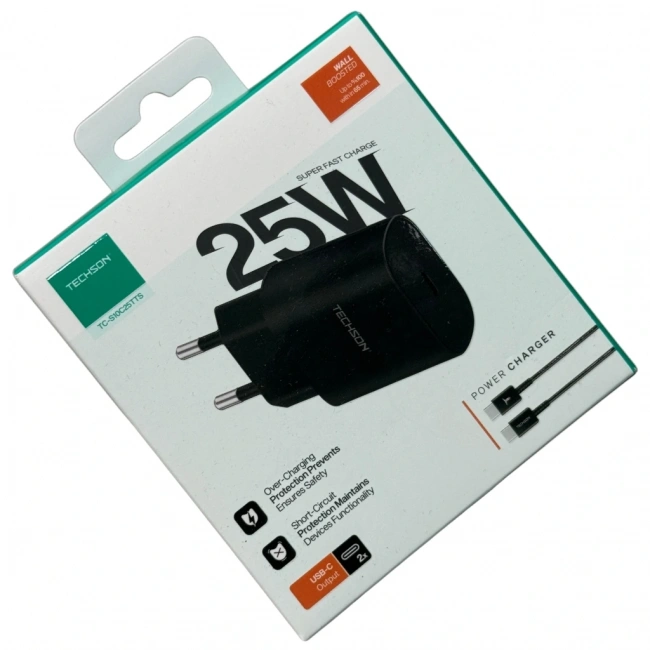 TECHSON 25W Type-C Hızlı Şarj Cihazı Siyah S10C25TTS