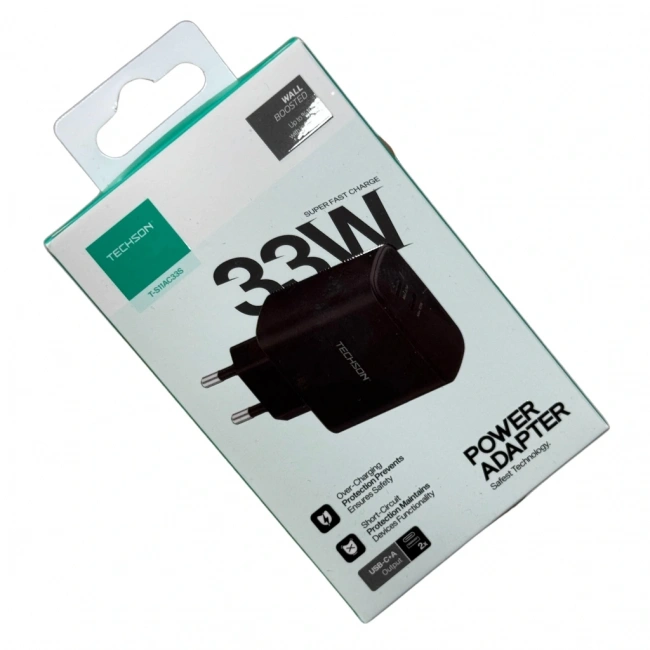 TECHSON 33W Type-C Hızlı Şarj Adaptörü Şarj Başlığı Siyah S11AC33S
