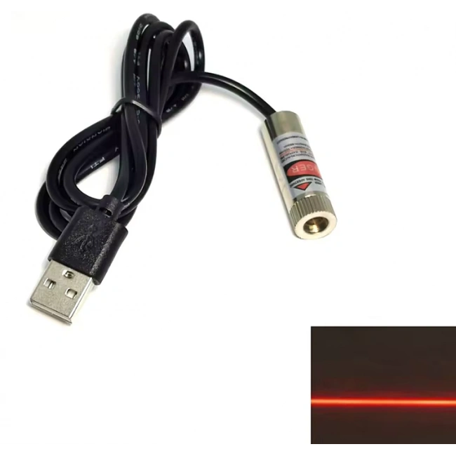 USB Kablolu 650nm Çizgi Lazer Modülü - 5V 5mW Kırmızı Lazer