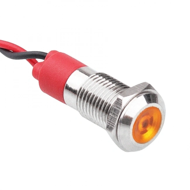 WD08L-P2 8mm 12-24V Kablolu Metal Sinyal Lambası - Sarı