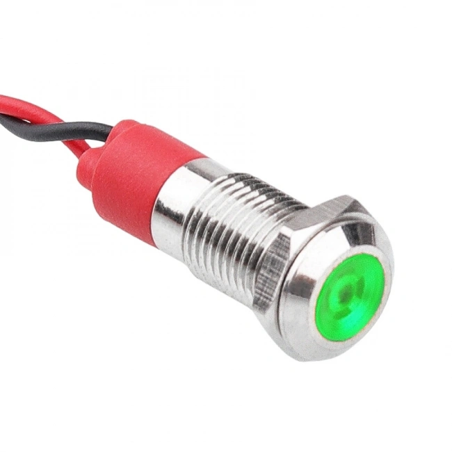 WD08L-P2 8mm 12-24V Kablolu Metal Sinyal Lambası - Yeşil
