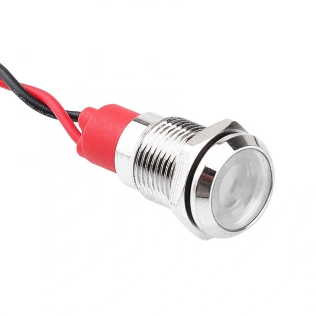 WD10L-P2 10mm 12-24V Kablolu Metal Sinyal Lambası - Beyaz