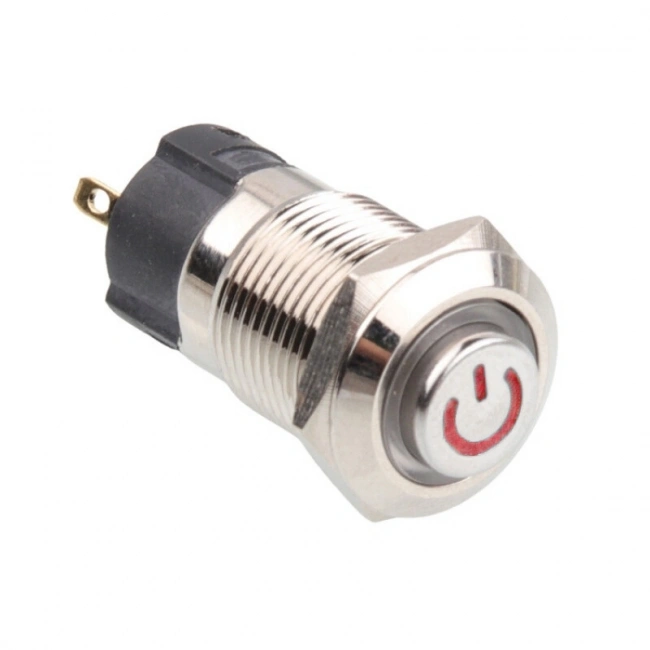 WD12A-G1Z-C 12mm Çıkık Anahtarlı Işıklı Power Metal Buton - Kırmızı