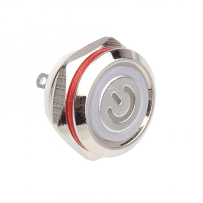 WD12C1-Pin-P1-EC 12mm Düz Yaylı Işıklı Metal Buton - Beyaz