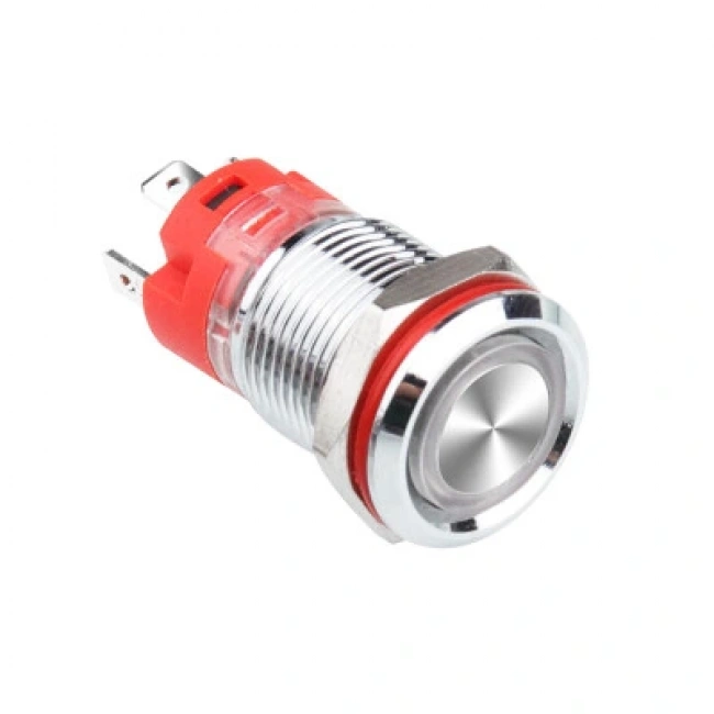 WD12D-P1-E 12mm Düz Yaylı Işıklı Metal Buton - Beyaz