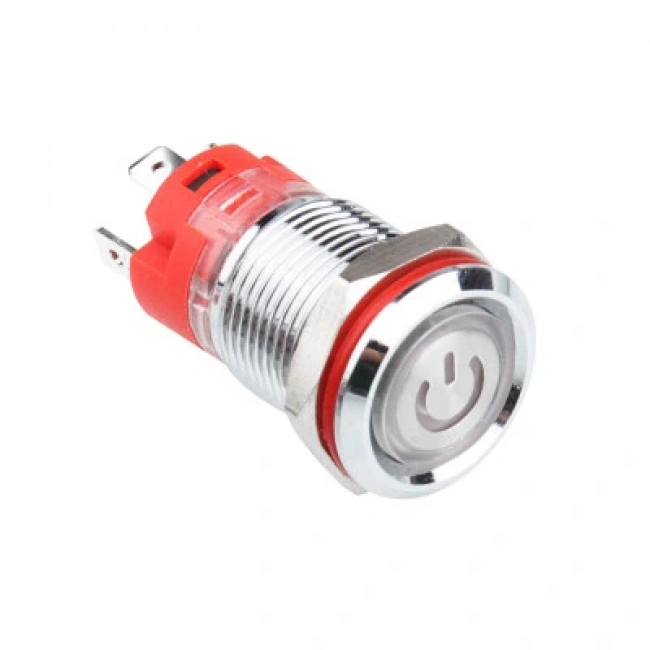 WD12D-P1Z-EC 12mm Düz Anahtarlı Işıklı Power Metal Buton - Yeşil