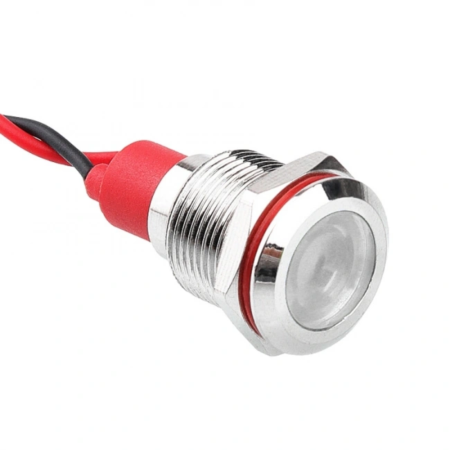 WD12L-P2 12mm 12-24V Kablolu Metal Sinyal Lambası - Beyaz