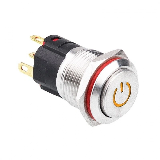 WD16A-G1-C 16mm Çıkık Yaylı Işıklı Power Metal Buton - Sarı