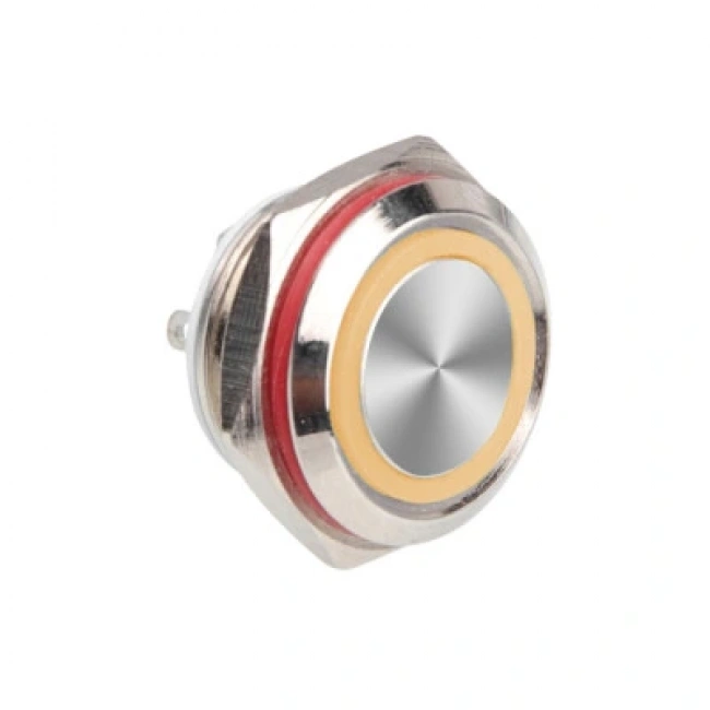 WD16C1-Pin-P1-E 16mm Düz Yaylı Işıklı Metal Buton - Sarı