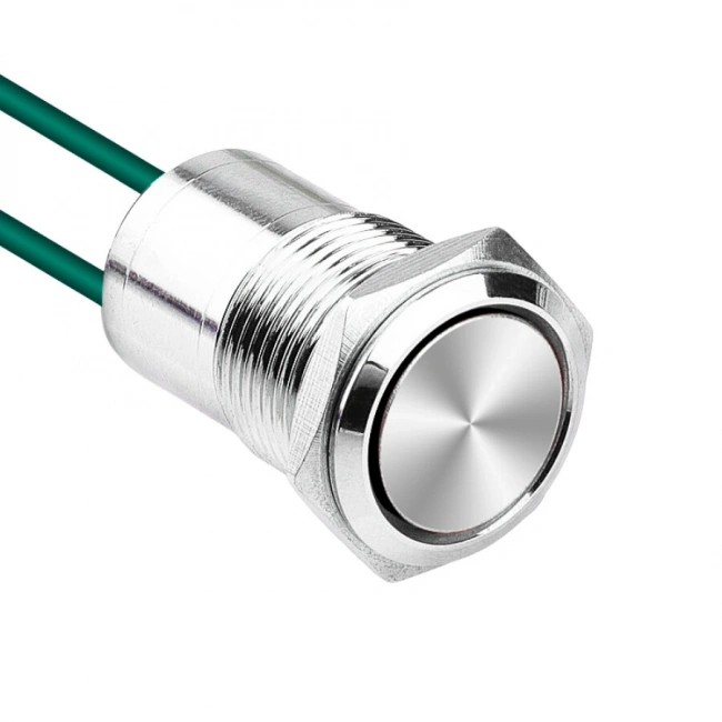 WD16D1-P2 16mm Düz Yaylı Kablolu Metal Buton