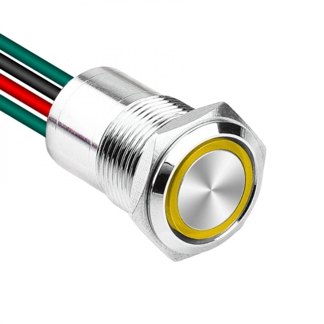 WD16D1-P2Z-E 16mm Düz Anahtarlı Işıklı Kablolu Metal Buton - Sarı