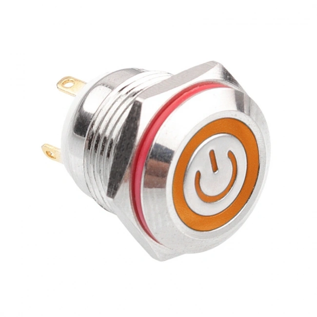 WD16H-P1-EC 16mm Düz Yaylı Işıklı Power Metal Buton - Sarı