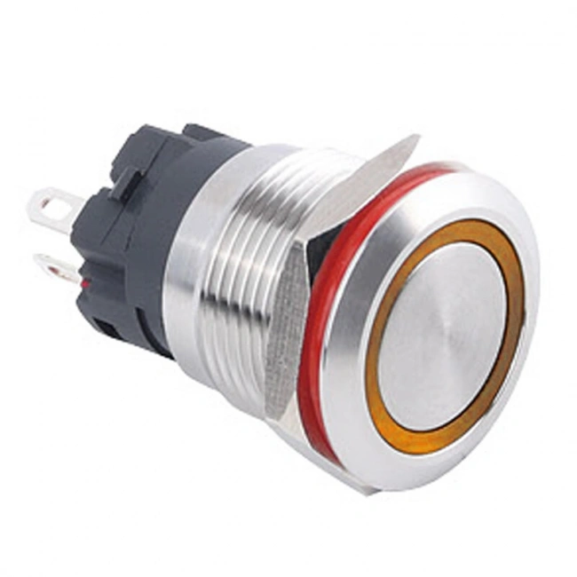 WD19A-P1-E 19mm Düz Yaylı Işıklı Metal Buton - Sarı