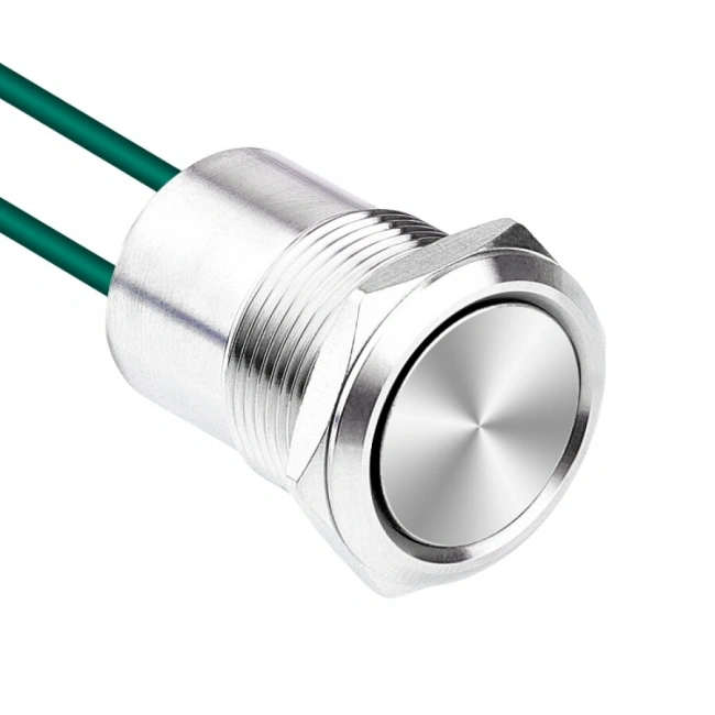 WD19D1-P2 19mm Düz Yaylı Kablolu Metal Buton