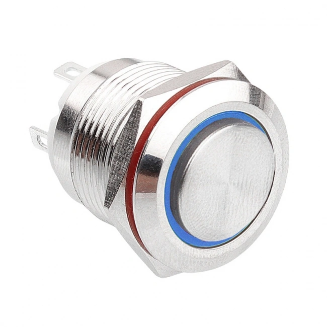 WD19H-G1-E 19mm Çıkık Yaylı Işıklı Metal Buton - Mavi