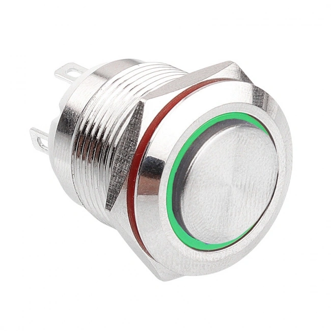 WD19H-G1-E 19mm Çıkık Yaylı Işıklı Metal Buton - Yeşil