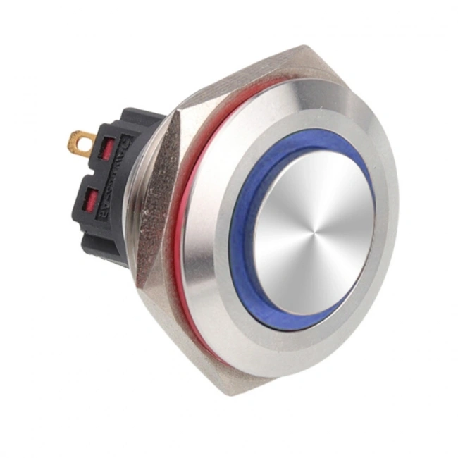 WD28B-G1Z-E 28mm Çıkık Anahtarlı Işıklı Metal Buton - Mavi