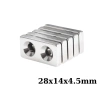 28x14x4.5-5mm Çift Havşa Delikli Neodyum Güçlü Mıknatıs - Neodim Magnet