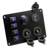 4lü ON-OFF Mavi Su Geçirmez Işıklı Switch Panel 2x5V USB 2xDişi Çakmaklık ve Voltaj Göstergeli