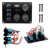 4lü ON-OFF Mavi Su Geçirmez Işıklı Switch Panel 2x5V USB 2xDişi Çakmaklık ve Voltaj Göstergeli