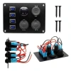 4lü ON-OFF Mavi Su Geçirmez Işıklı Switch Panel 2x5V USB 2xDişi Çakmaklık ve Voltaj Göstergeli