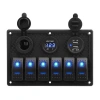 6lı ON-OFF Işıklı Anahtar Switch Panel 2x5V USB Çakmaklık ve Voltaj Göstergeli