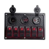 6lı ON-OFF Kırmızı Işıklı Anahtar Switch Panel 2x5V USB Çakmaklık ve Voltaj Göstergeli